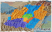 Political Panoramic Map of Manipur, semi-desaturated