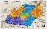 Political Panoramic Map of Manipur, shaded relief outside
