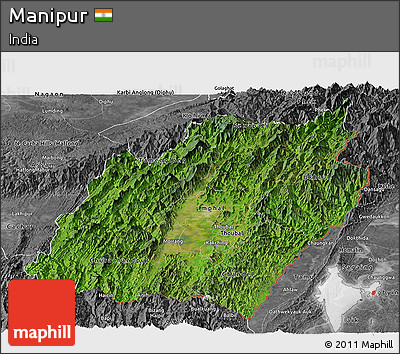 Satellite Panoramic Map of Manipur, desaturated