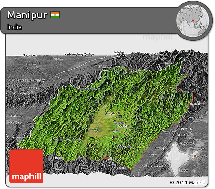 Satellite Panoramic Map of Manipur, desaturated