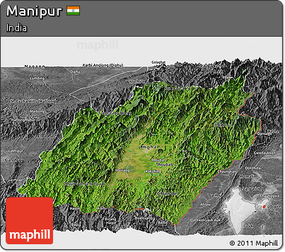 Satellite Panoramic Map of Manipur, desaturated