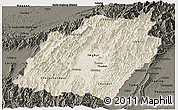 Shaded Relief Panoramic Map of Manipur, darken