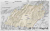 Shaded Relief Panoramic Map of Manipur, desaturated