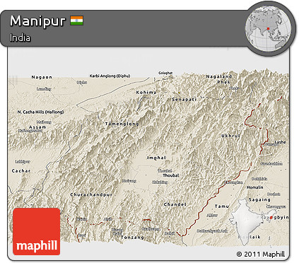 Shaded Relief Panoramic Map of Manipur