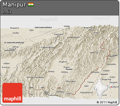 Shaded Relief Panoramic Map of Manipur