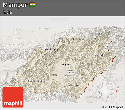 Shaded Relief Panoramic Map of Manipur, lighten