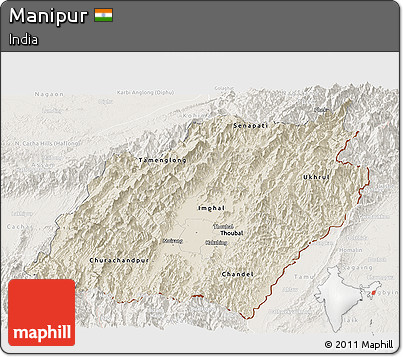 Shaded Relief Panoramic Map of Manipur, lighten
