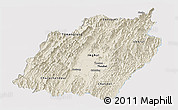 Shaded Relief Panoramic Map of Manipur, single color outside