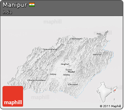 Silver Style Panoramic Map of Manipur, single color outside