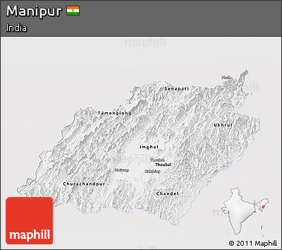 Silver Style Panoramic Map of Manipur, single color outside