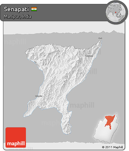 Gray 3D Map of Senapati, single color outside