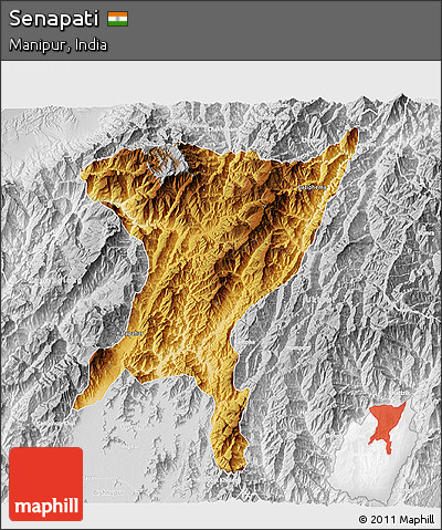 Physical 3D Map of Senapati, lighten, desaturated