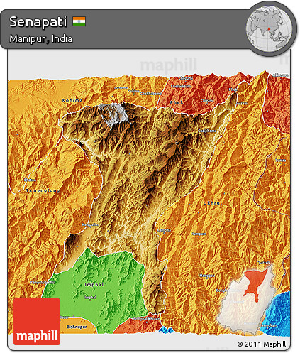 Physical 3D Map of Senapati, political outside