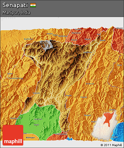 Physical 3D Map of Senapati, political outside