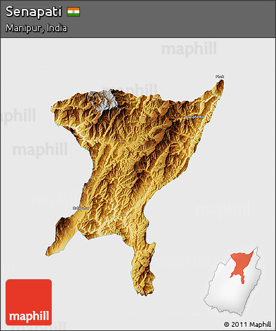 Physical 3D Map of Senapati, single color outside