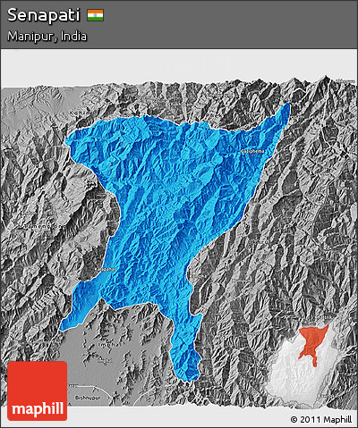 Political 3D Map of Senapati, desaturated