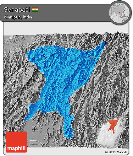 Political 3D Map of Senapati, desaturated