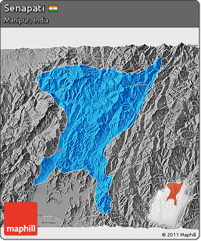 Political 3D Map of Senapati, desaturated