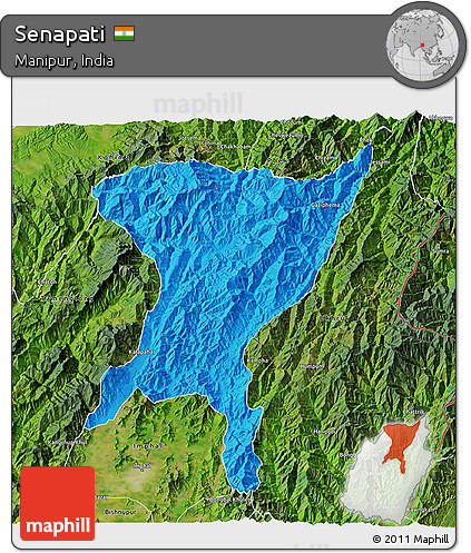 Political 3D Map of Senapati, satellite outside