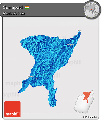 Political 3D Map of Senapati, single color outside