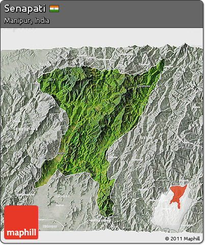 Satellite 3D Map of Senapati, lighten, semi-desaturated
