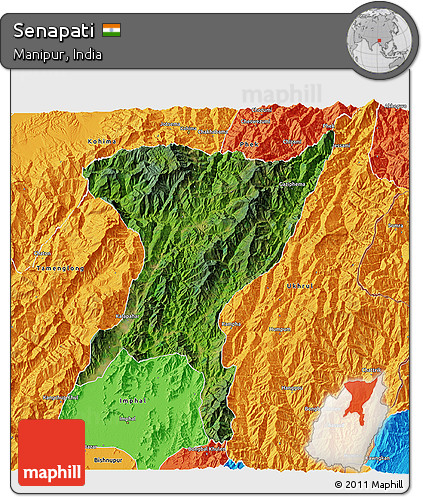 Satellite 3D Map of Senapati, political outside