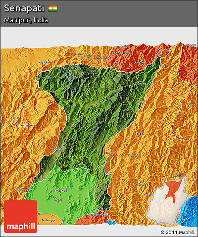 Satellite 3D Map of Senapati, political outside