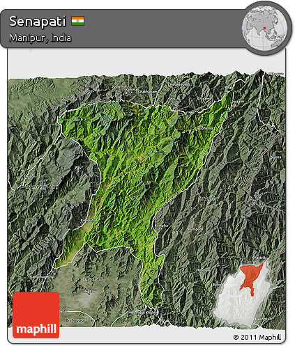 Satellite 3D Map of Senapati, semi-desaturated