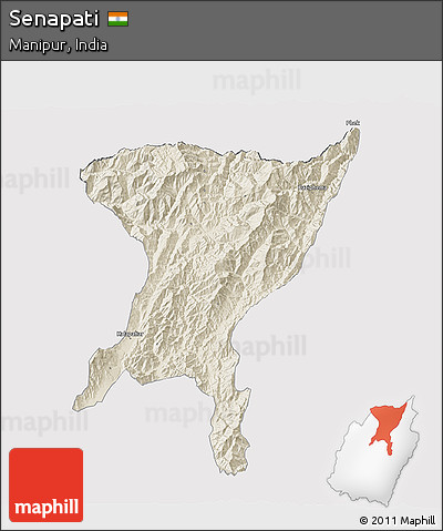 Shaded Relief 3D Map of Senapati, cropped outside