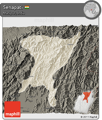 Shaded Relief 3D Map of Senapati, darken