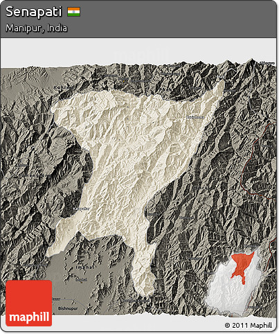 Shaded Relief 3D Map of Senapati, darken