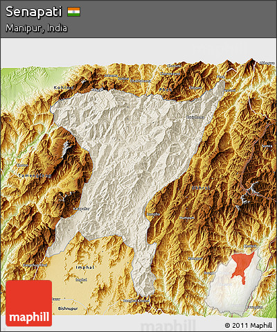Shaded Relief 3D Map of Senapati, physical outside