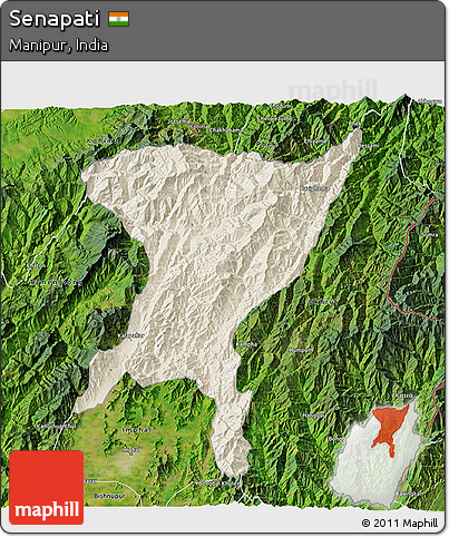 Shaded Relief 3D Map of Senapati, satellite outside