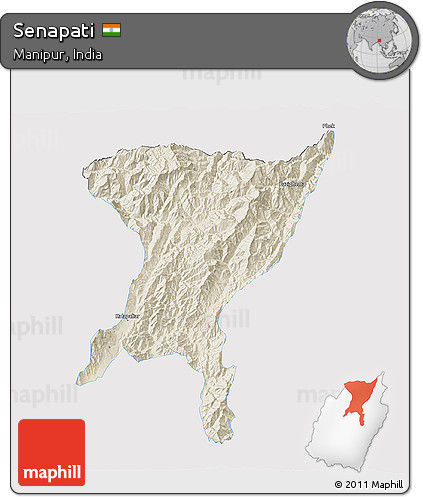 Shaded Relief 3D Map of Senapati, single color outside