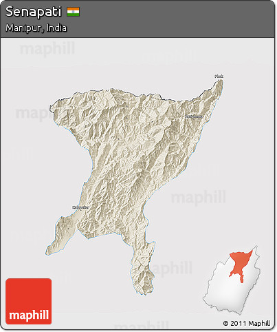 Shaded Relief 3D Map of Senapati, single color outside