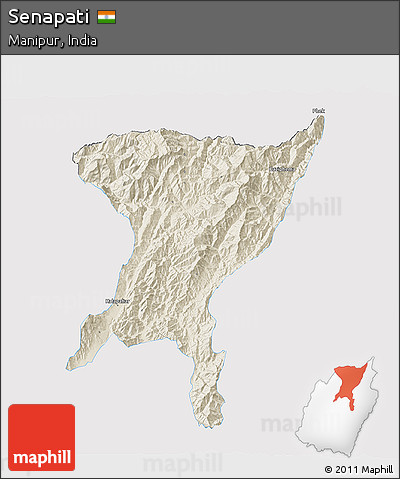 Shaded Relief 3D Map of Senapati, single color outside