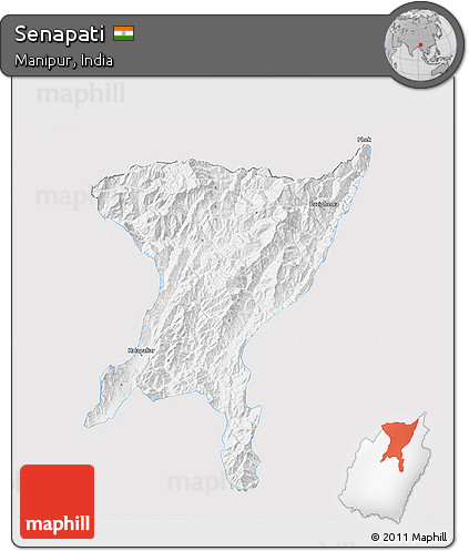 Silver Style 3D Map of Senapati, single color outside