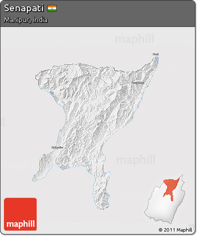 Silver Style 3D Map of Senapati, single color outside