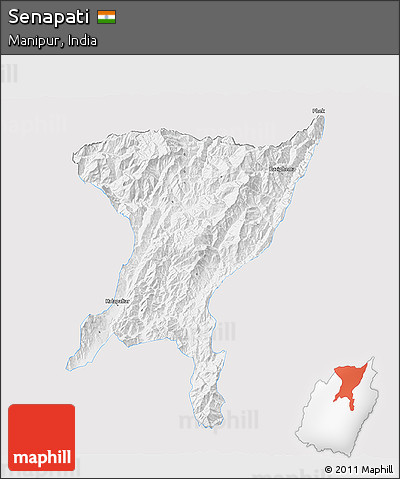 Silver Style 3D Map of Senapati, single color outside