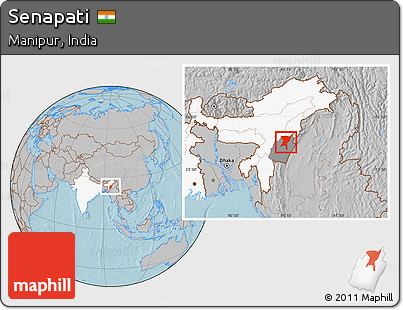 Gray Location Map of Senapati, highlighted country, highlighted parent region, hill shading