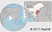 Gray Location Map of Senapati, highlighted country, highlighted parent region, hill shading
