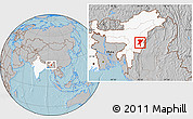 Gray Location Map of Senapati, highlighted country, hill shading