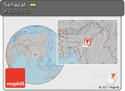 Gray Location Map of Senapati, highlighted parent region, hill shading