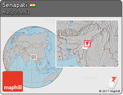 Gray Location Map of Senapati, highlighted parent region, hill shading
