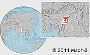 Gray Location Map of Senapati, highlighted parent region, hill shading