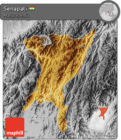 Physical Map of Senapati, desaturated