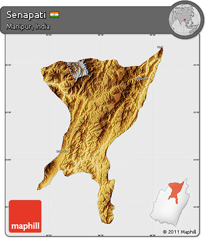 Physical Map of Senapati, single color outside