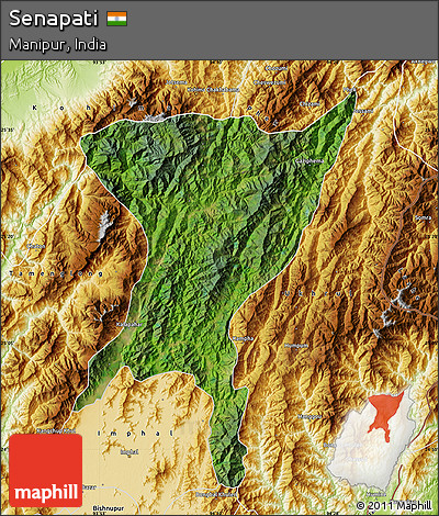 Satellite Map of Senapati, physical outside