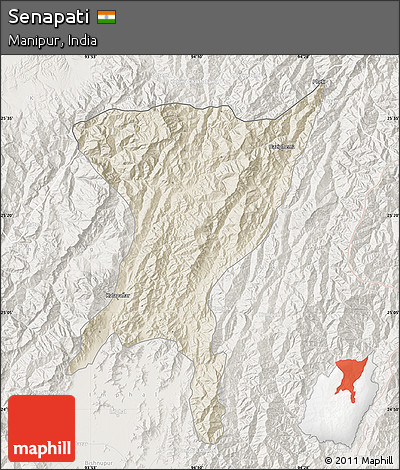 Shaded Relief Map of Senapati, lighten