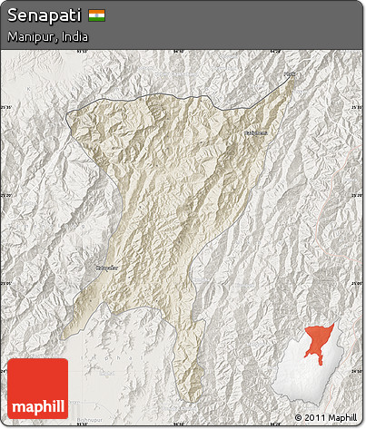 Shaded Relief Map of Senapati, lighten